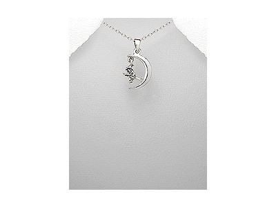 Witch in Moon Silver Pendant